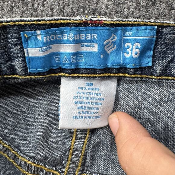 Vintage Y2K Rocket Men’s Embroidered Baggy Denim Jeans Hip Hop 36x32 - Picture 12 of 12